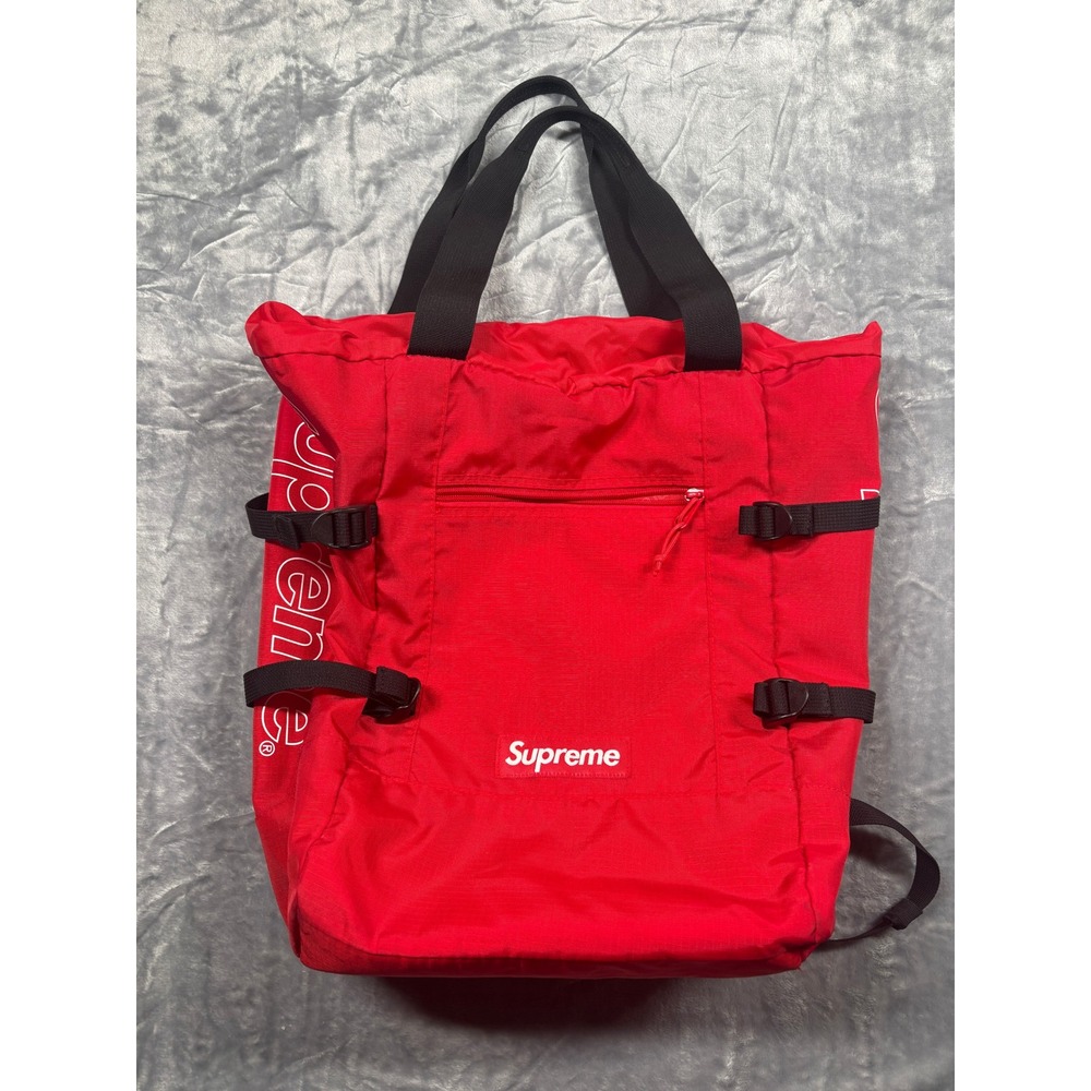 Supreme Tote Backpack Red Ripstop Nylon Side Logo Bag Mens